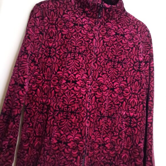 Kim Rogers Jacket Women S Full Zip Velvet Pattern Pink Black - Picture 9 of 16